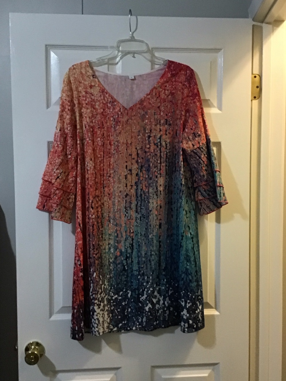 V-Neck Ombre Dot Print Tunic Top - Coral to Teal